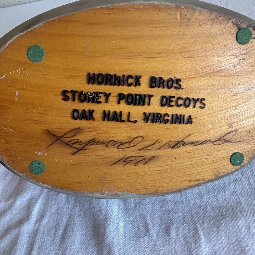 Vintage Hornick Bros Stoney Point Widgeon Duck Decoy Signed Raymond Hornick 1981